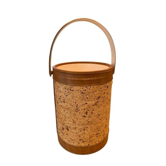 MCM Cork Ice Bucket Vintage‎ Barware with Lid and Handle Retro Natural Vtg Decor - Picture 7 of 10